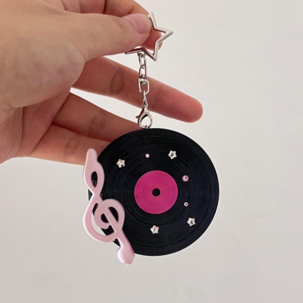 Music Note Decor CD Record Shape Keychain Plastic Data Cable Organizer for Women Girls