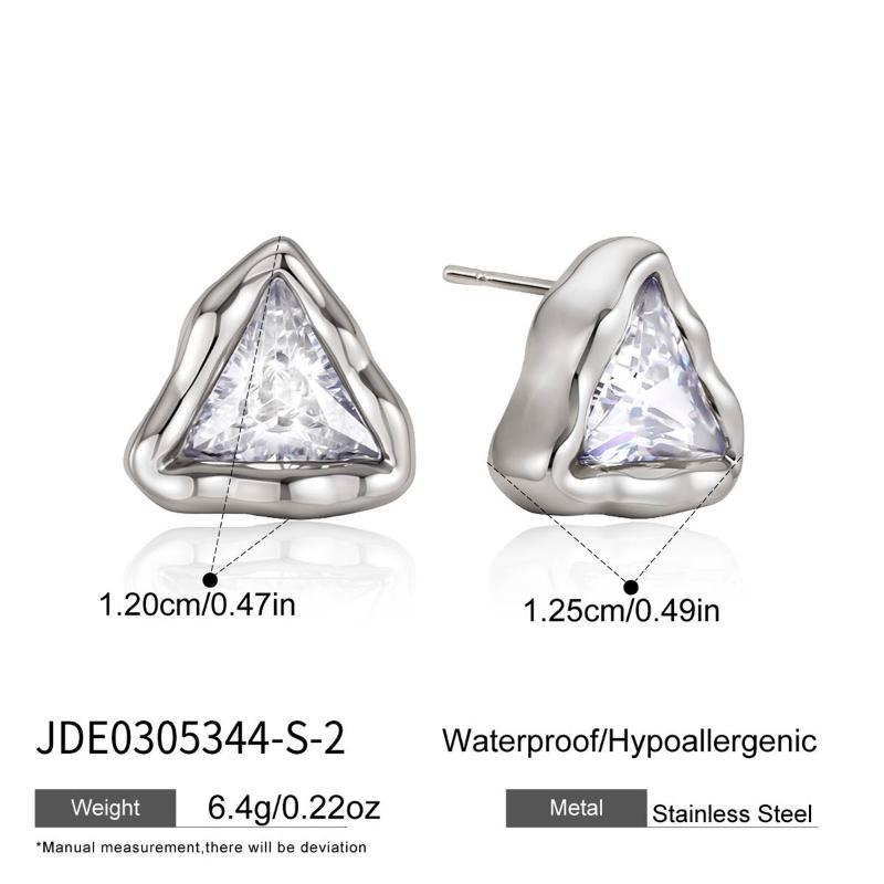 Stainless Steel Waterproof Stud Earrings for Women Minimalist Geometric Zircon Decor Fashion Jewelry for Casual Outings