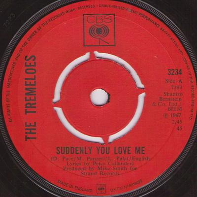 7-дюймовая пластинка TREMELOES - Suddenly You Love Me / As You Are 3234 CBS 1967 UK Поп Б/У