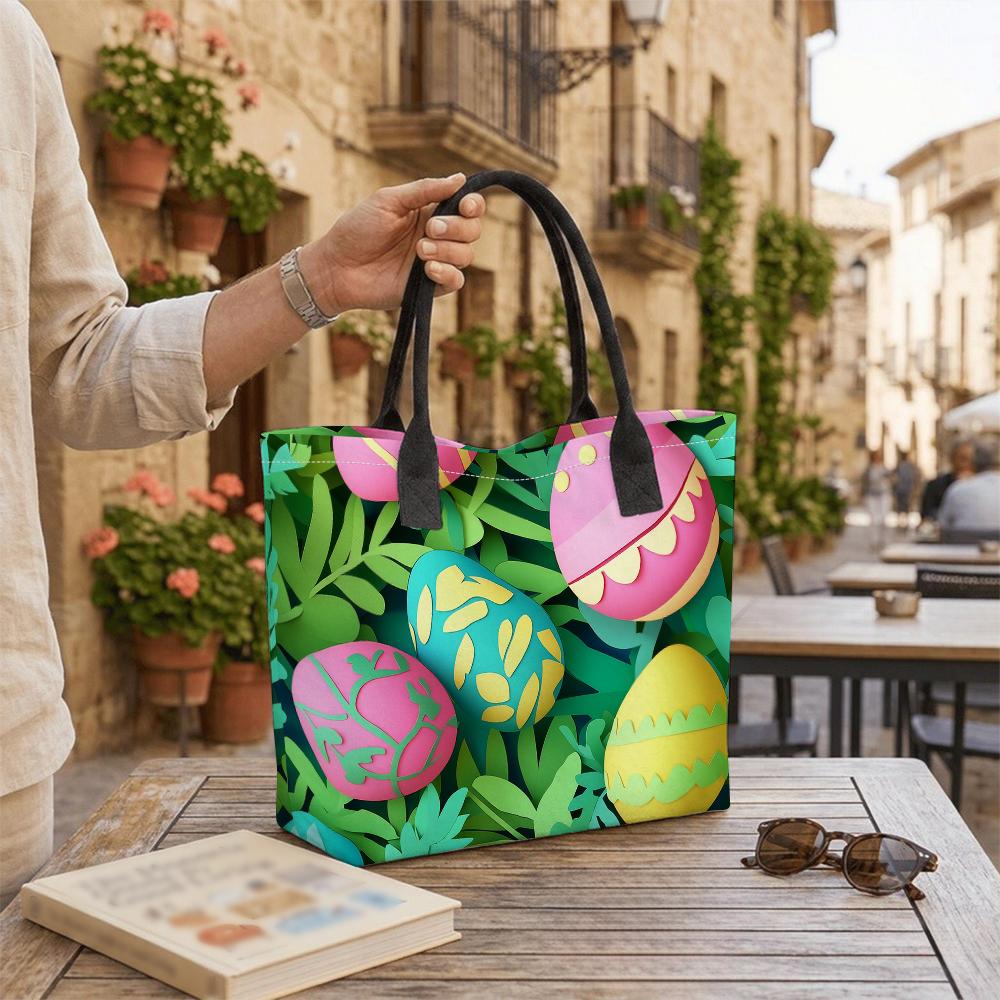 Easter Eggs Print Tote Bag Large Capacity Casual Fashion Shoulder Bag for Daily Shopping Travel Use Women Outdoor Handbag