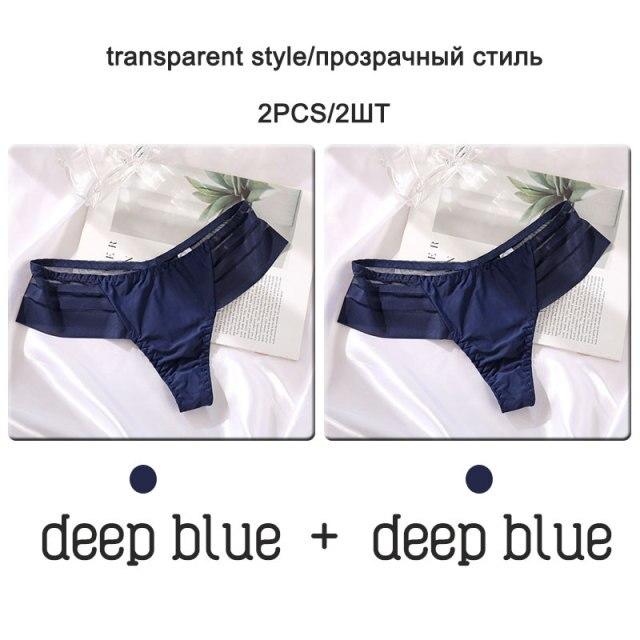 FINETOO 2Pcs/set Sexy Thongs Women Low Waist G-string Panties Fashion Hollow Out Seamless Underwear Perspective Underpants