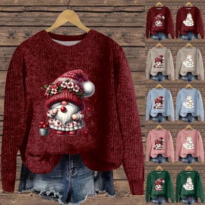 Женская мода повседневный длинный рукав рождественский принтованный воротник шерстяной трикотажный пуловер топ