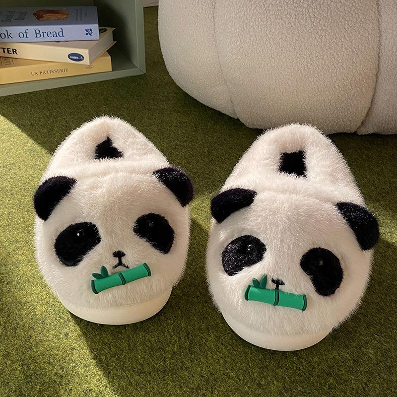 Kawaii тапочки с изображением гигантской панды женские зимние теплые меховые мокасины женские пушистые тапочки с изображением животных женские домашние тапочки меховые мюли