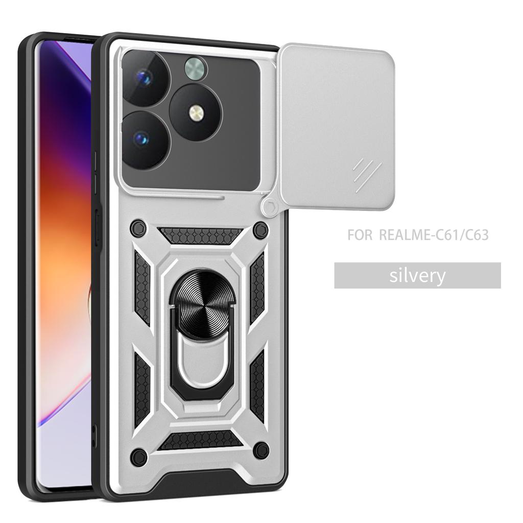 Чехол для Realme C61 Чехол для Realme C63 Чехлы для Realme C63 4G Магнитное кольцо-держатель Бронированный чехол для телефона Защита камеры сдвижной Задняя крышка