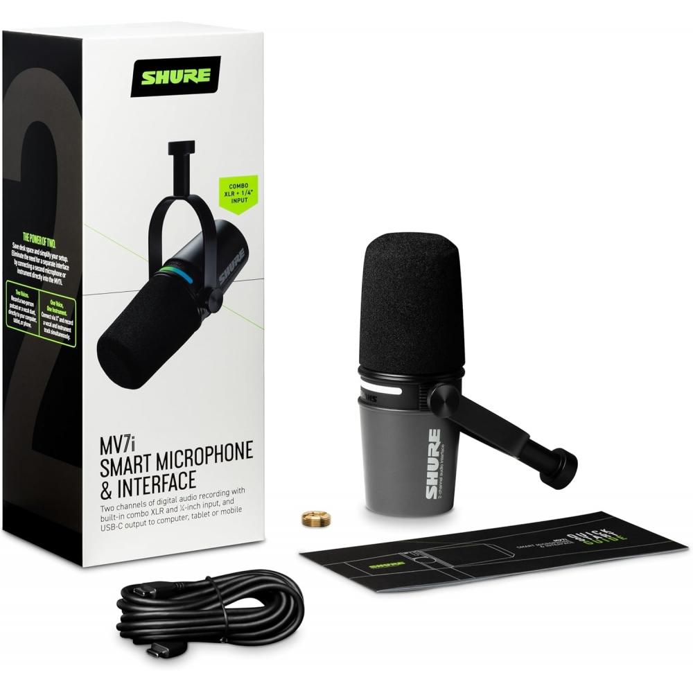 Динамический микрофон Shure Mv7i  Аудиоинтерфейс Черный  Поддержка 2 каналов Максимальная