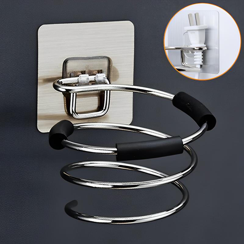 Держатель для фена, органайзер для воздуходувки, клейкий настенный гвоздь без сверления, спиральная подставка из нержавеющей стали для хранения для ванной комнаты