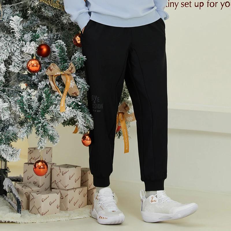 Li-Ning X DFT Artist Collaboration Wade Series Letter Pattern Sweatpants Men Bottoms Black AKXR625-2