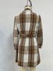 European American Plaid Long-Sleeve Dress with Tie Waist A-Line Skirt for Autumn/Winter Commuting.
