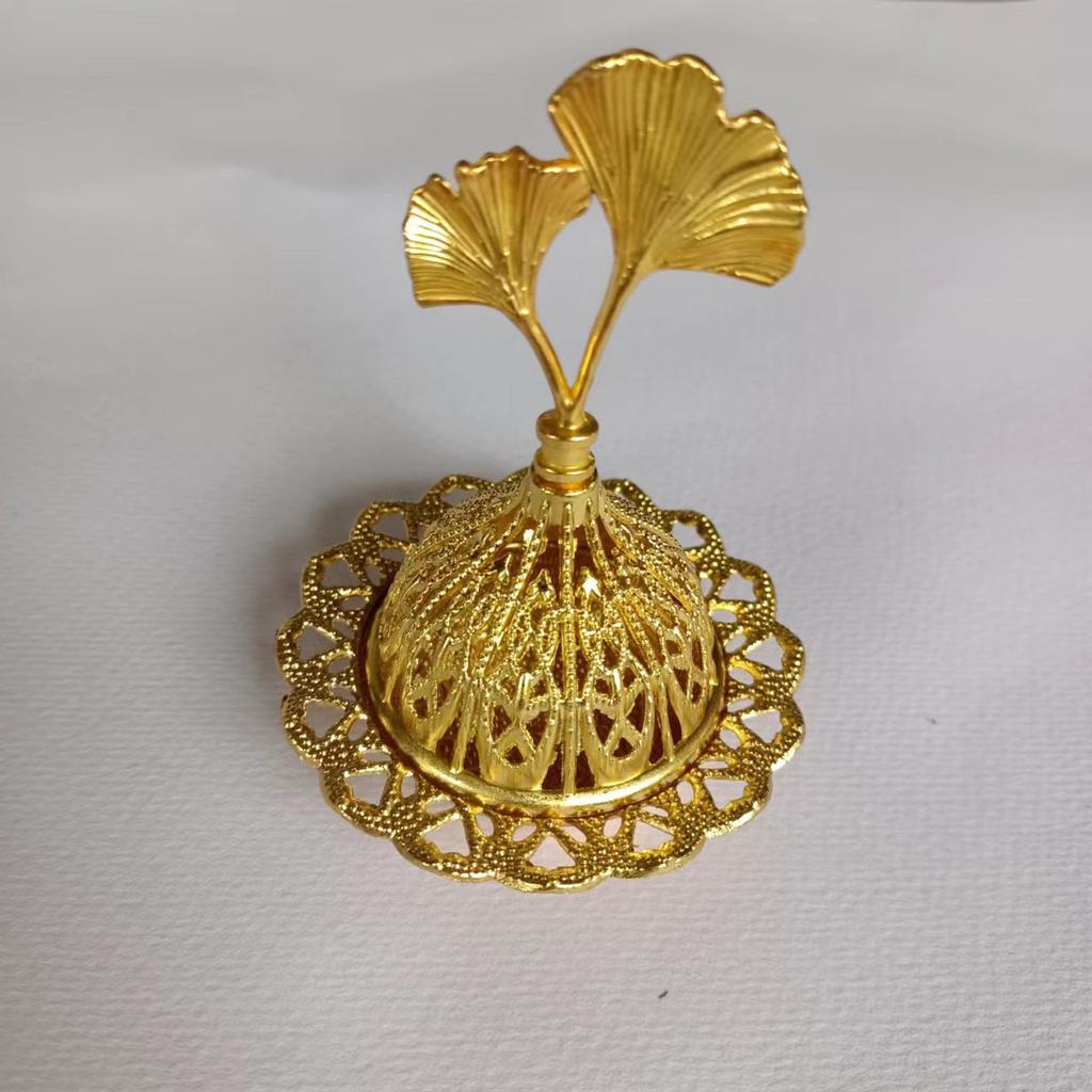 Golden Middle Eastern Arabic Incense Burner with Intricate Hollow-Out Design — Metal Aromatherapy Incense Burner for Cone Incens