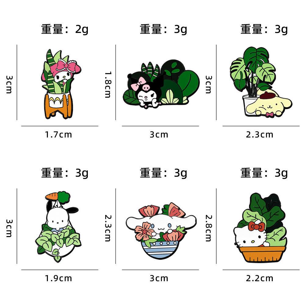 Enamel Alloy Cartoon Brooch Sanrio Cinnamoroll Pochacco Kuromi Hello Kitty Green Potted Plant Badge for Bags Clothing