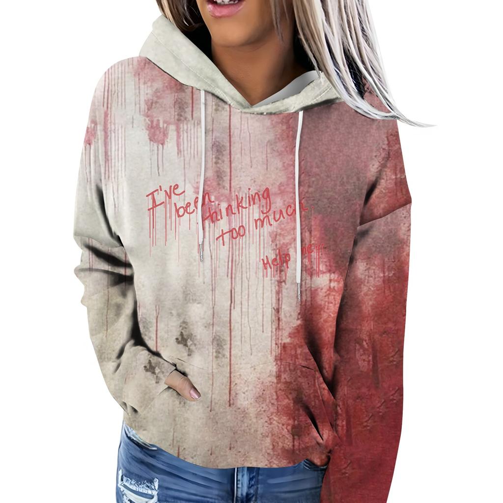 Женская модная повседневная толстовка с капюшоном и длинным рукавом с принтом на Хэллоуин