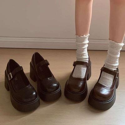 Модная обувь на толстой подошве и высоком каблуке для женщин, весна-осень 2025, неглубокая, со сборками, в стиле преппи, студенческая обувь, кожаная обувь