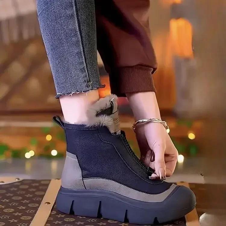 Women Thick Soled Snow Cotton Boots Plush Warm Non-slip New Short Boots Female Platform Casual Sport Ankle Botas 2024