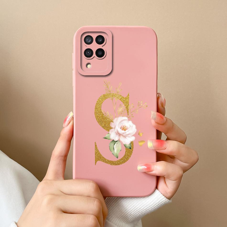 Elegant Case For Samsung M22 M32 4G 5G Rose Letter Phone Shell Lens Protective Cover For Galaxy M32 M22 Liquid Silicone Bumper