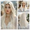 13*6 Lace Front Wigs Platinum White Synthetic Long Straight Wig with Bands for Women Daily Cosplay High Density Hair