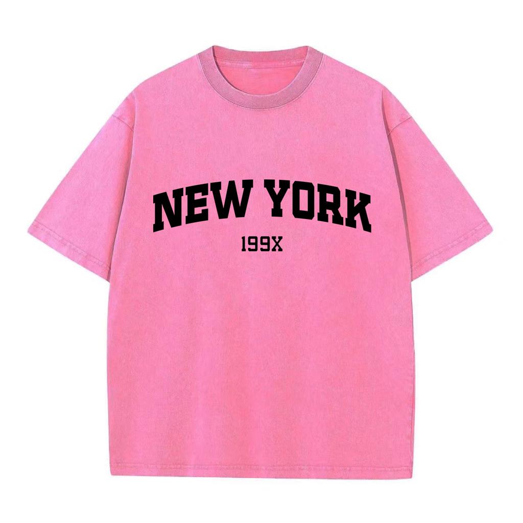 Ретро-стираная винтажная футболка New York 199X Футболка с принтом для парной моды Спортивная футболка Harajuku Повседневная хлопковая свободная уличная футболка