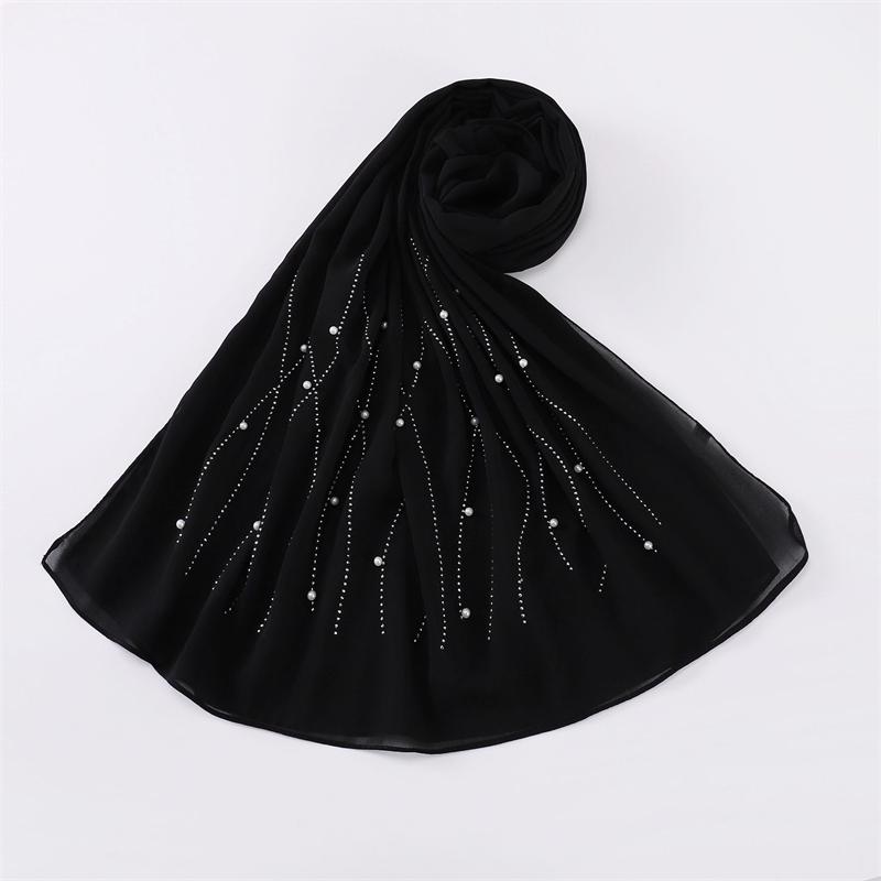 Plain Pearl Bubble Rhinestone Chiffon Shawl Scarf High Quality Shimmer Beads Headband Wrap Foulard Muslim Hijab