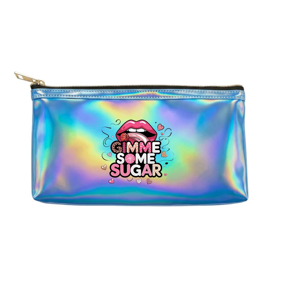 Chic Pink Lips and Hearts Print Laser Cosmetic Makeup BagShiny Toiletry Pouch for Travel Organizer and Daily Beauty Accessories