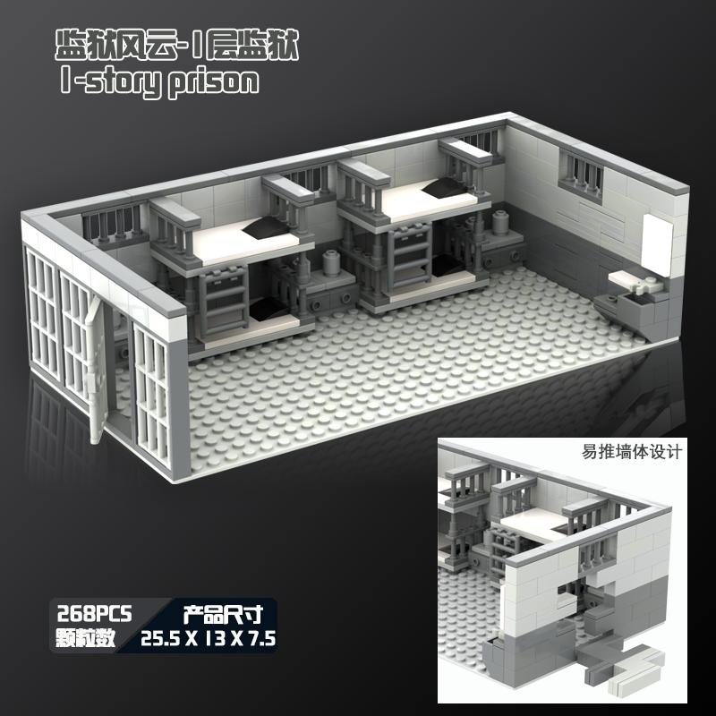 Совместимые Блоки MOC Тюремная Камера Маленький Черный Дом Полиция Фигурки Заключенных DIY Военная Смотровая Башня Конструктор Игрушка
