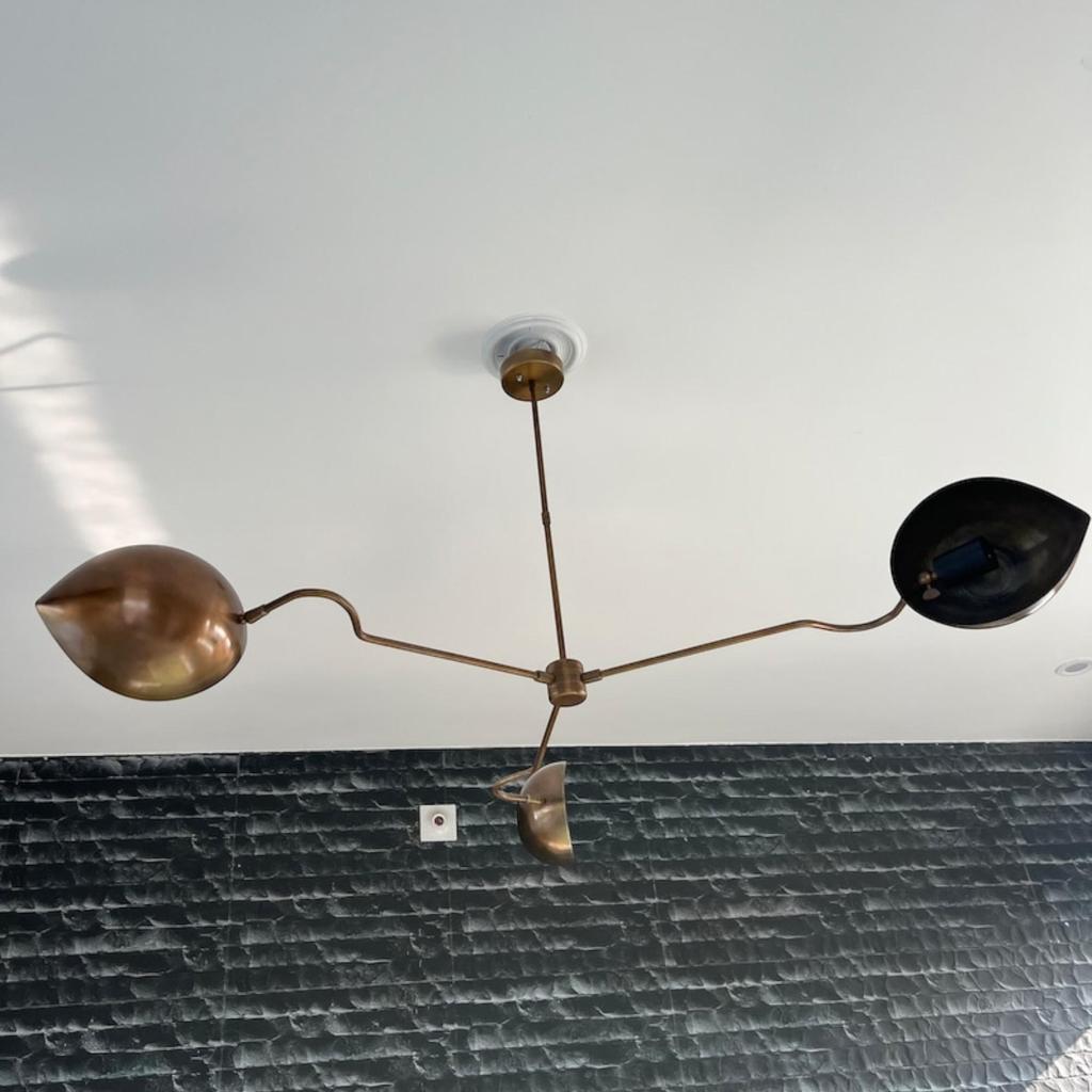 3-Arms Starburst Light Fixture | Mid-Century Modern Brass Orb Sputnik Chandelier | Italian Handmade Ceiling Light Fixture Stylish Home Decor