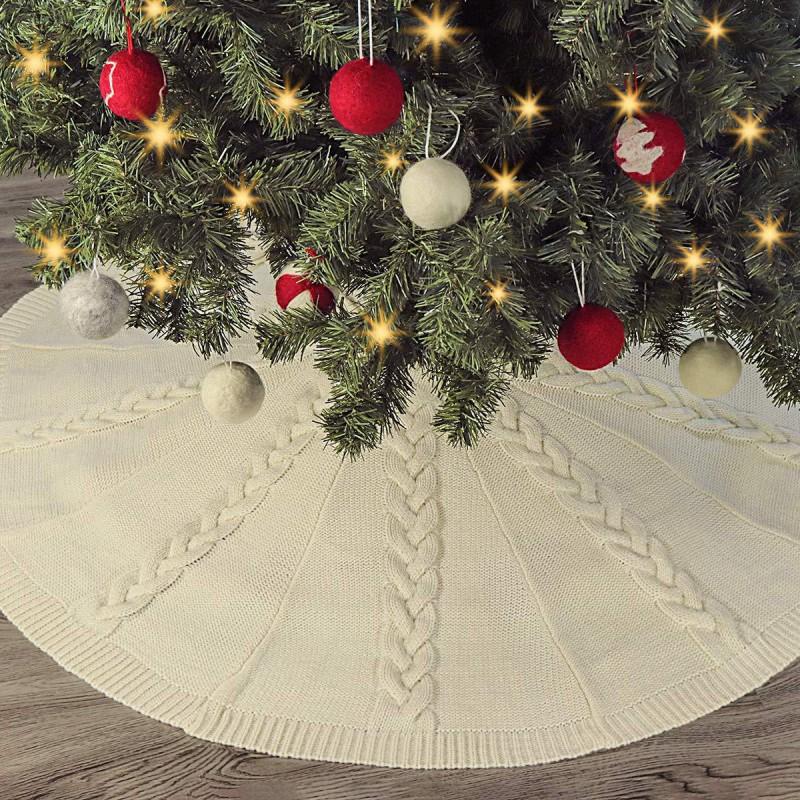 White Knitted Christmas Tree Skirt 48 Inch 36 Holiday Home Party Decor