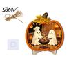Cool Patterned Ornaments Halloween Door Sign, Glowing Ghost Hanging Decor, Wooden LED Window Festive Theme Ornament for Party, Spooky Wall Pendant