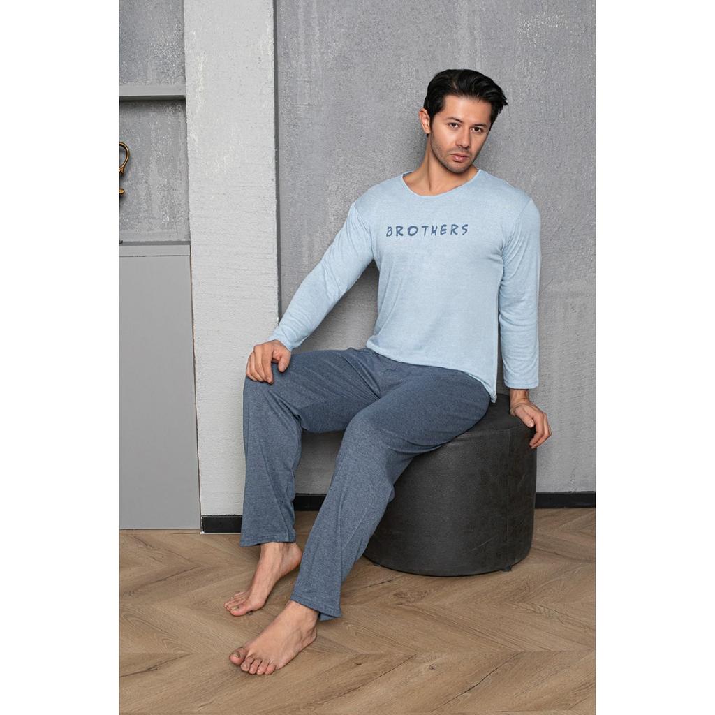 Мужской хлопковый пижамный комплект с длинными рукавами. Сезонный продукт.