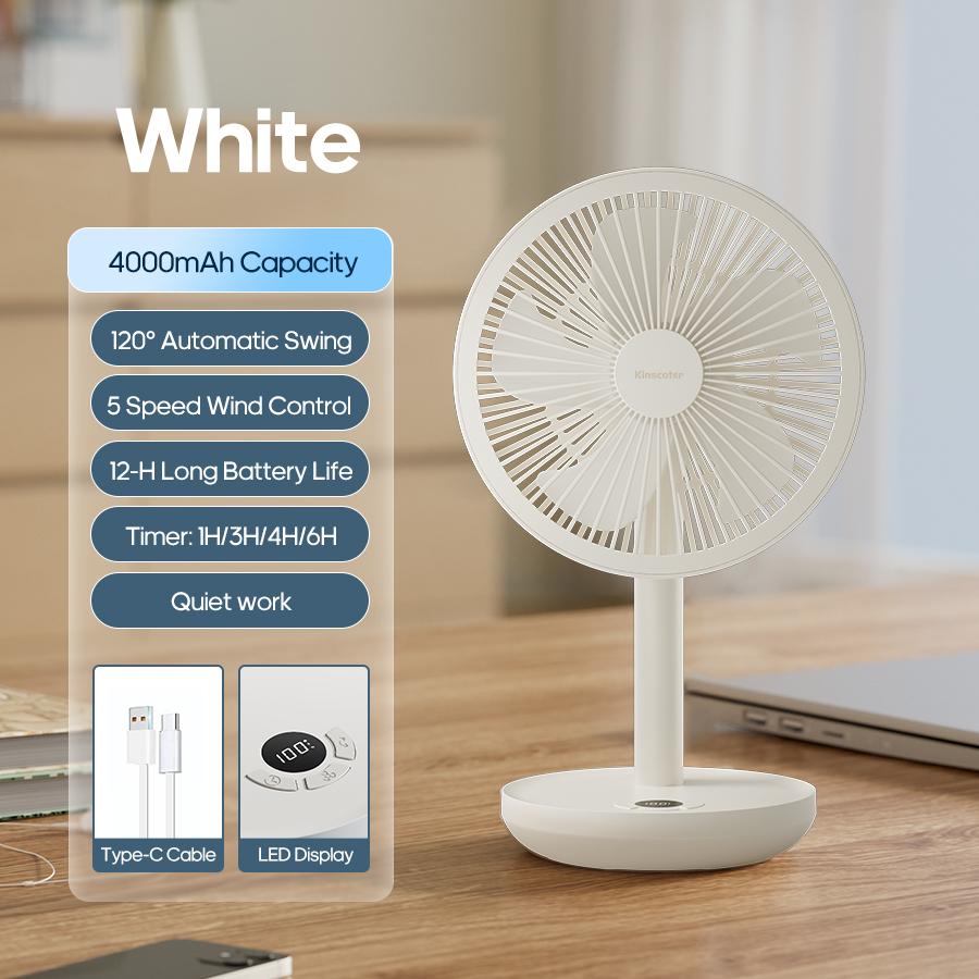 Новый портативный умный oscillating настольный вентилятор 4000 мАч 5 скоростей бесшумный настольный перезаряжаемый вентилятор с регулируемым углом для дома и офиса