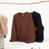 Mens Oversized Solid Color Fleece-Lined Crewneck Sweatshirt Fall Winter Casual Streetwear Unisex