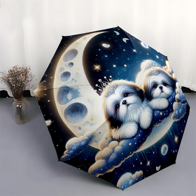 1pc "Starry Night Puppies on Clouds" Umbrella with Plastic Handle,Suitable for All Seasons Home Travel Outdoor UmbrellaDD822