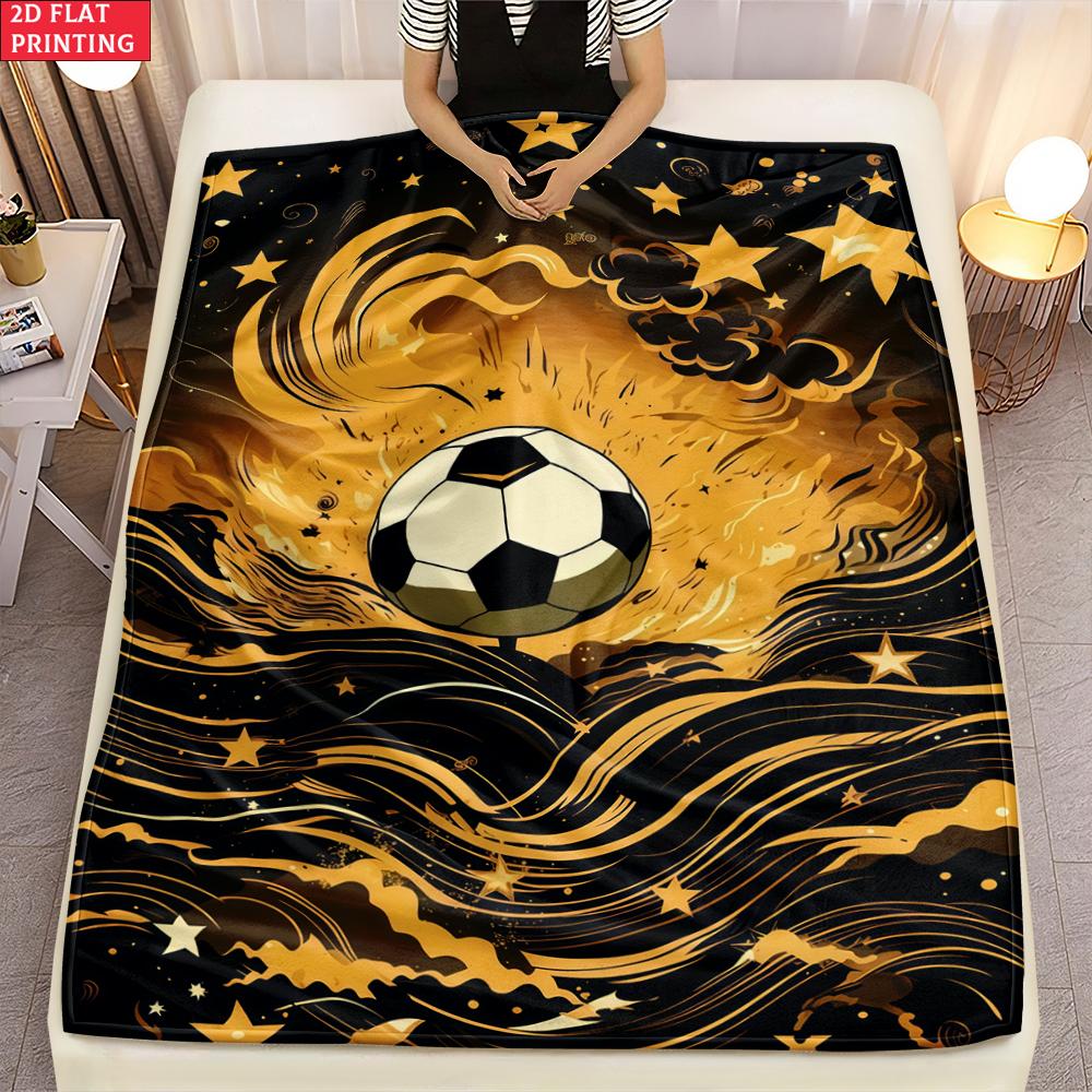 Golden Soccer Print thin Flannel Blanket for Bedroom,Living Rooms,Sofas Blankets,Lunch Breaks,blankets fluffy blanket