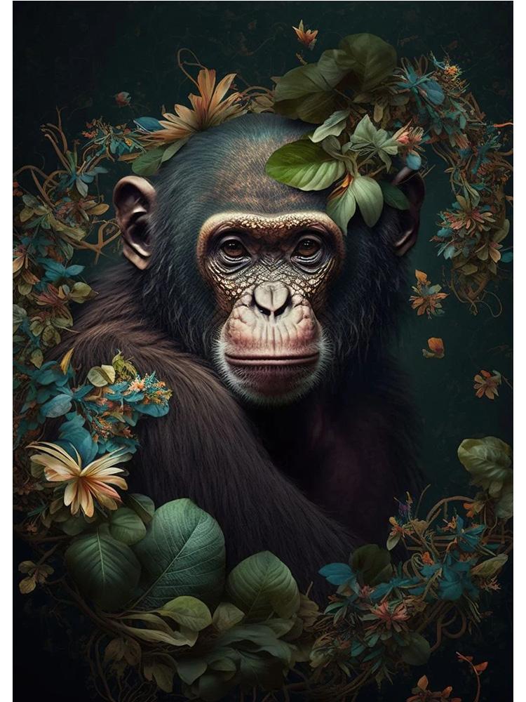 Винтажные животные в джунглях, цветы, холст, картина, печать плакатов, павлин, тукан, попугай, слон, обезьяна, настенная живопись, домашний декор для комнаты