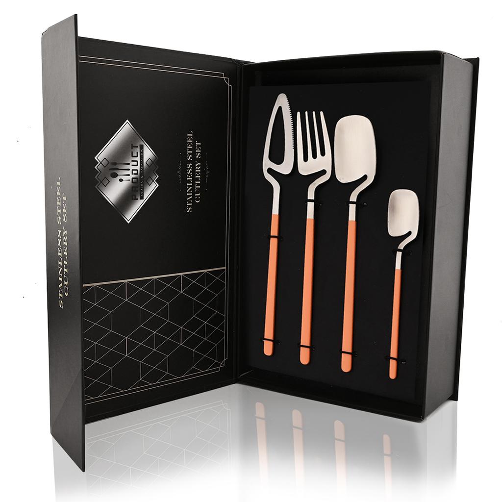 Набор столовых приборов из 24 предметов черного цвета, набор столовых приборов из нержавеющей стали 18/10, вилка, нож, ложка, набор столовых приборов, подарочная коробка, можно мыть в посудомоечной машине
