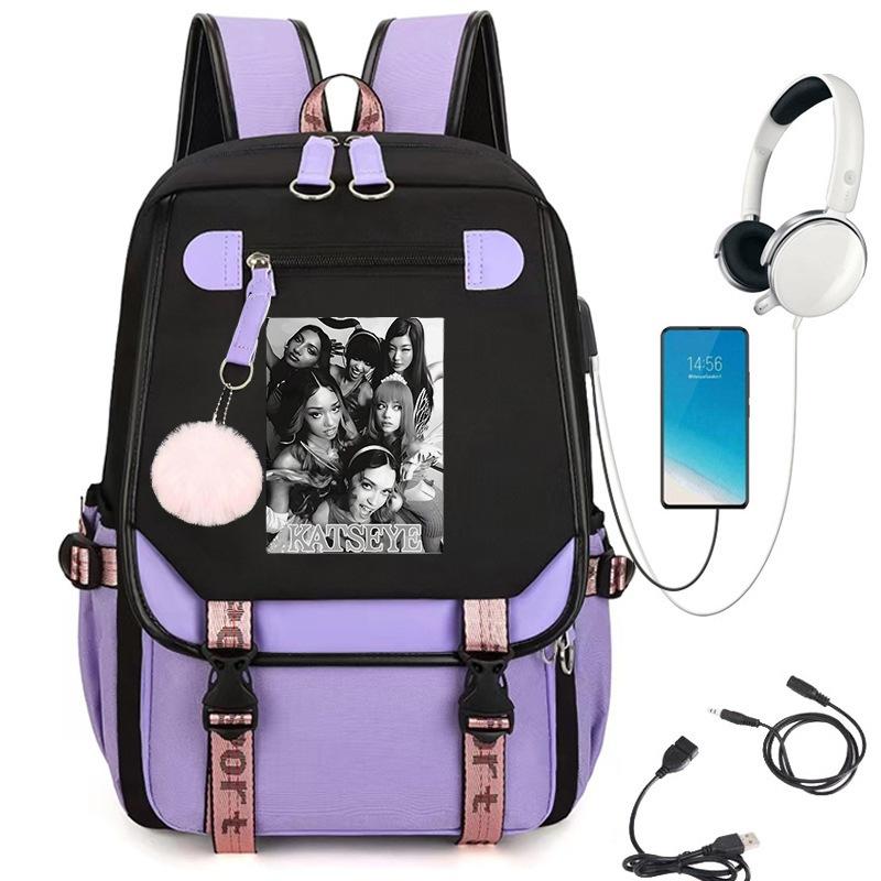 KATSEYE K-Pop Girl Group Backpack for School Student Trendy Personality Water-Resistant Large Capacity Travel Daypack 60123-3