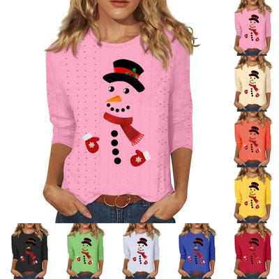 Рубашки с рукавом 3/4 для женщин, милые футболки с графическим принтом, блузки, повседневные базовые топы больших размеров, пуловеры