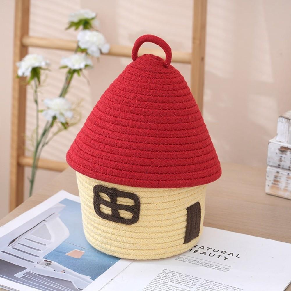 Cotton Rope Woven Desk Organizer House Shape Snack Toys Organizer Vanity Table Study Room