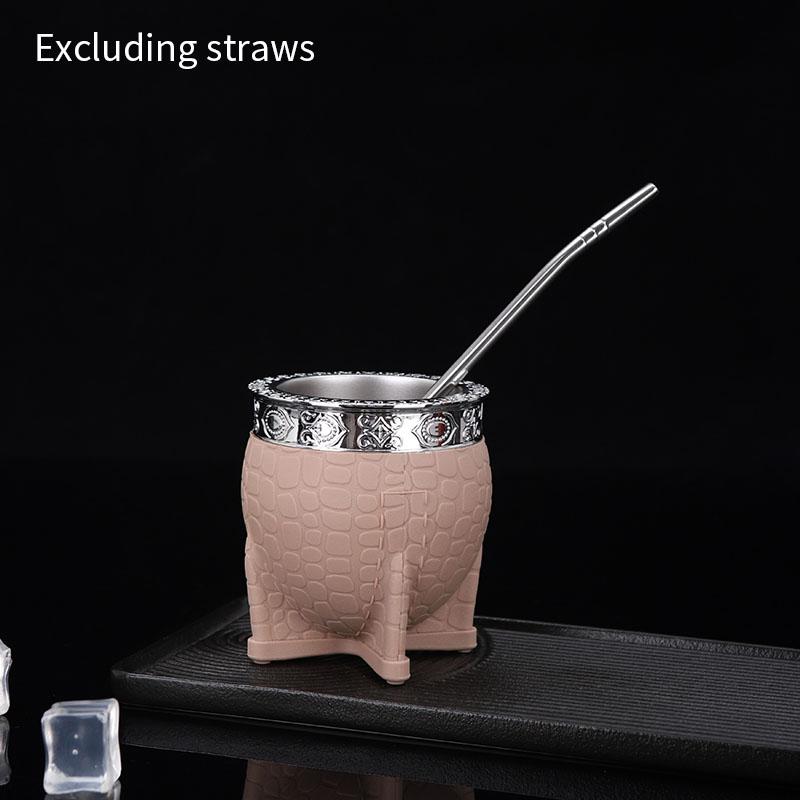 Кружка для парагвайского чая из нержавеющей стали с двойными стенками, стеклянная кружка с плоским дном, кофейная кружка с соломинкой, текстура черепашьего панциря, чашка-яичная скорлупа