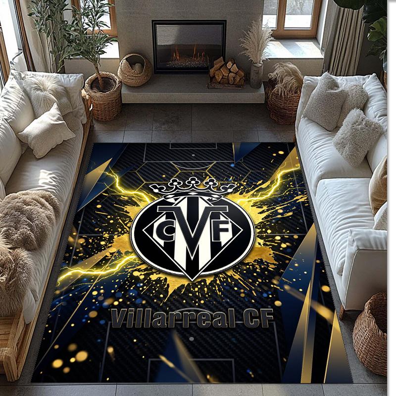 Villarreal FC Soccer Football Pattern Soft Area Rug Non Slip Indoor Floor Carpet Sports Decor Mat for Bedroom