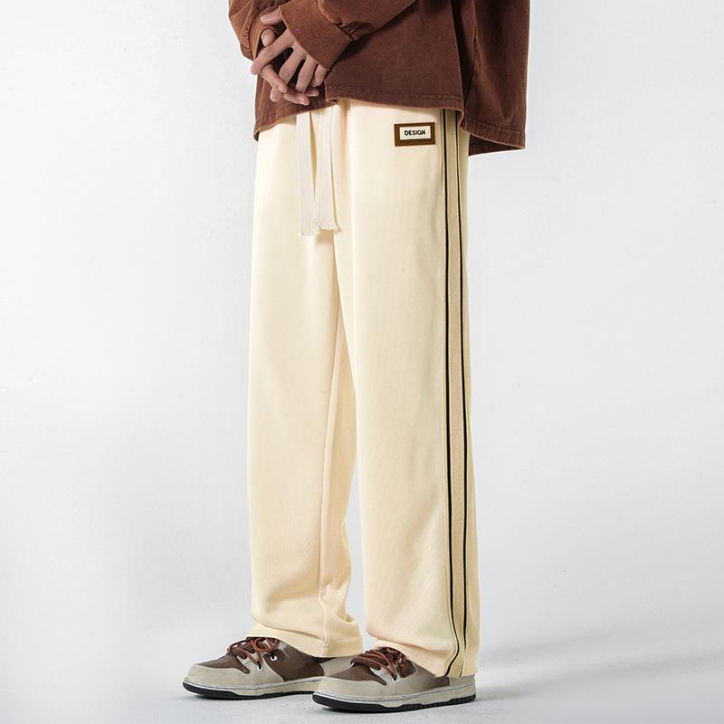 Spring and Autumn Men's New Vintage Side Strip Stitching Loose Straight-Leg Sports Trousers