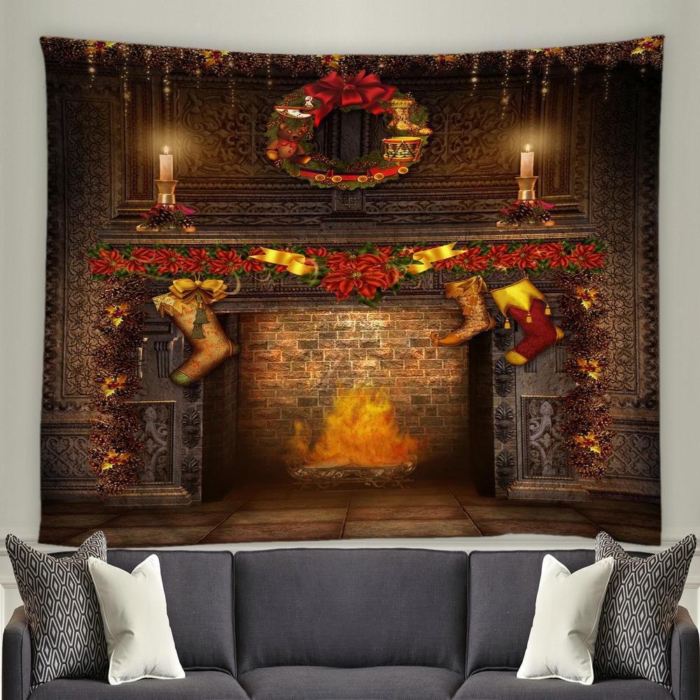 С Рождеством Санта-Клаус, Рождественская елка, камин, гобелен с принтом, украшение для дома, гостиной, спальни, стены, гобелен