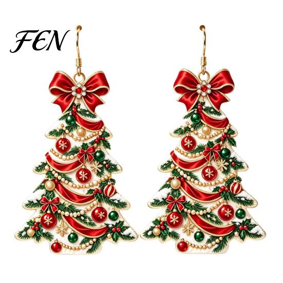 Holiday Party Jewelry Christmas 2D Acrylic Earrings, Colorful Tree Dangle Earrings with Bow Decorative Decor, Lightweight Drop Jewelry, Decorations