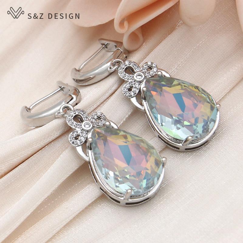 Модные висячие серьги цвета розового золота с каплями воды и кристаллами для женщин, свадебные серьги-капли с кубическим цирконием, ювелирные изделия