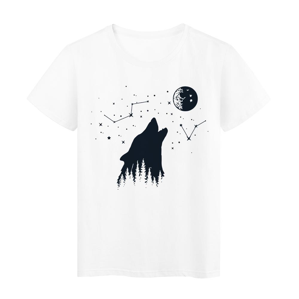 Black Moon And Forest Graphic Printed Tshirts Womens Cosmic Belief Series Short Sleeve Vintage Casual Style