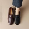 Classic Loafers Women Genuine Cow Leather Square Toe Pumps Slip-on Retro Lady Casual Cozy Shoes Handmade
