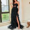 Women's Fashion Solid Color Lace Mesh Sheath Sexy Evening Dress