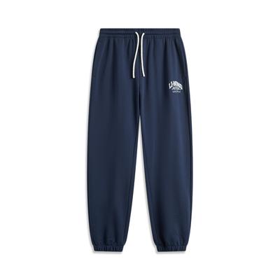 Li Ning Sports Lifestyle Series American Vintage Simple Loose Fit Drawstring Cuffs Casual Knit Joggers Men bottoms Deep-Navy AKLU939-1
