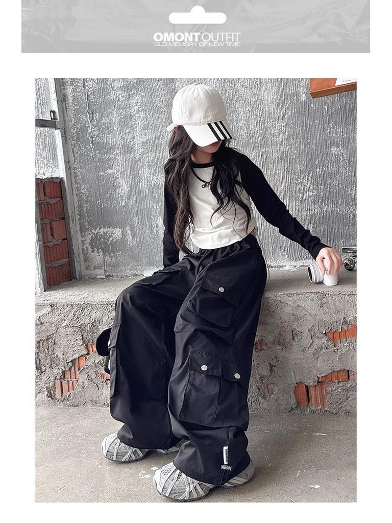 Новые брюки карго с широкими штанинами для девочек 2025 года: Стильная осенняя уличная одежда для подростков