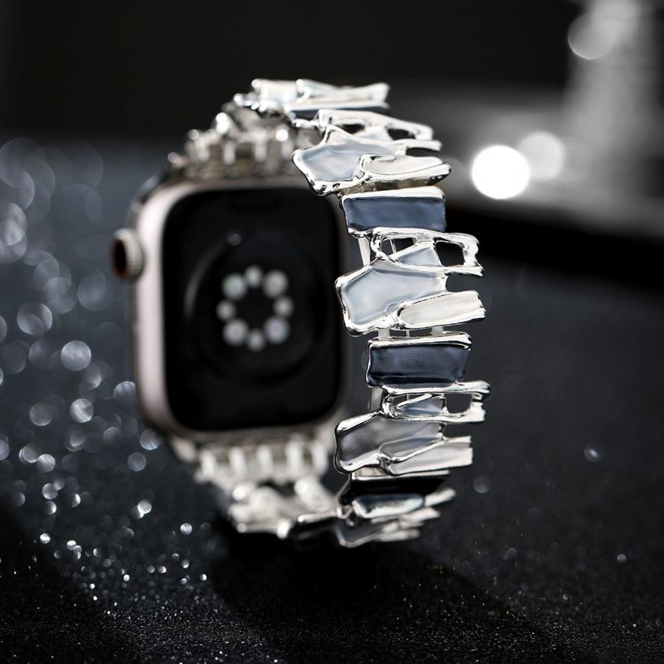 Дофаминовый ремешок для Apple Watch 9 8 7 6 5 4 SE UItra 2 Геометрический женский металлический эластичный браслет для iWatch 42 мм 40 38 41 49 45 44 мм
