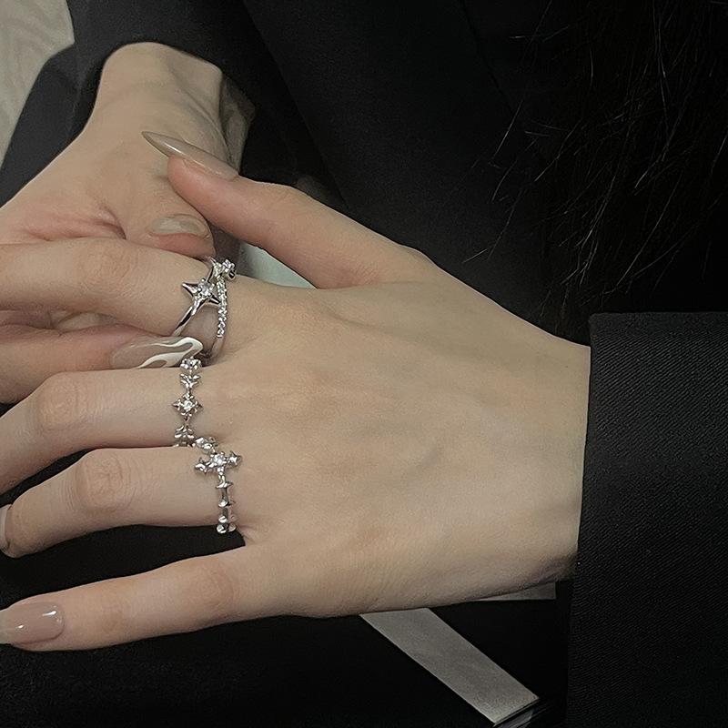 Premium Cross Star Glow Diamond Zircon Index Finger Ring Women'S Tide Niche Design Ring Personality Jewelry
