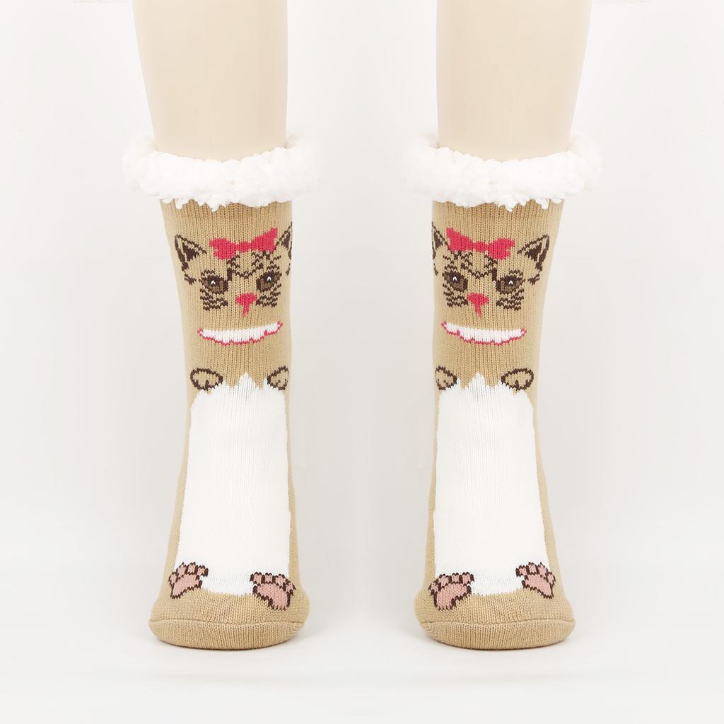Women's Foot Covering Warm And Velvet Socks Cute Sleep Socks Home Mid Tube Floor Socks